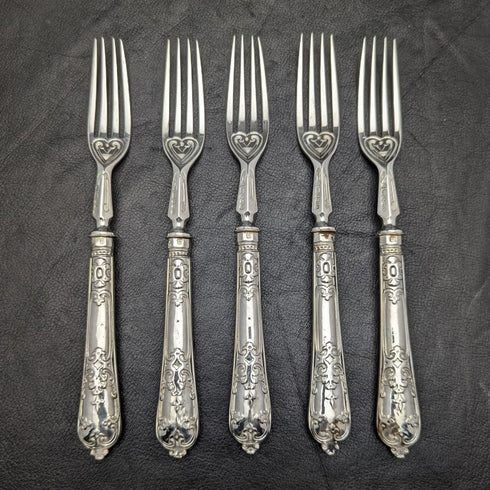 Around 1879 British Antique Sterling Silver Handle Cutlery Set in Wooden Box